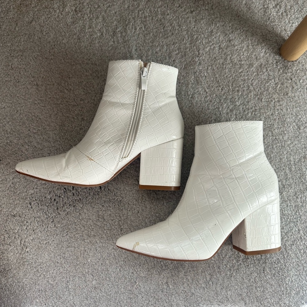 Chic White Ankle Booties with Block Heel
